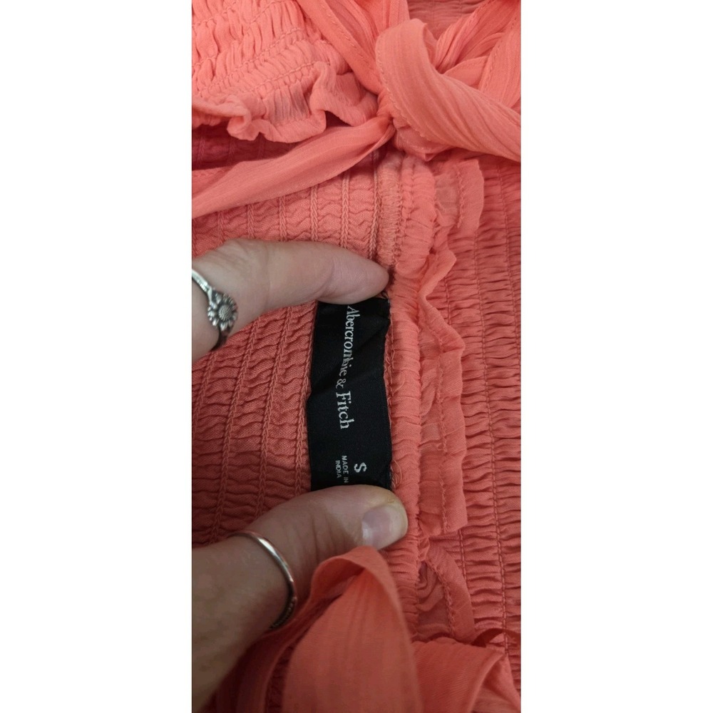 New Abercrombie Fitch Smocked Ruffle Tiered Tie Gauze Strap Orange Sundress Boho - Picture 4 of 8